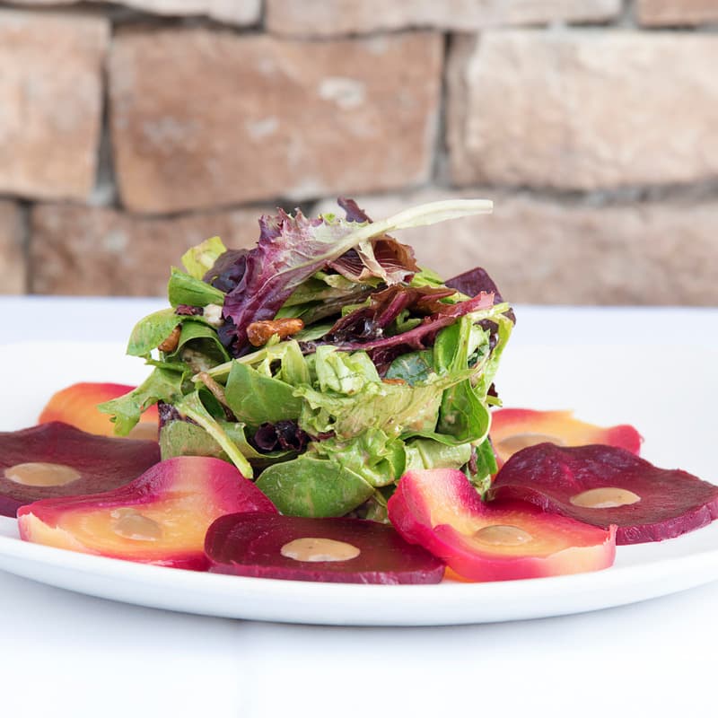Roasted beet salad with mixed greens